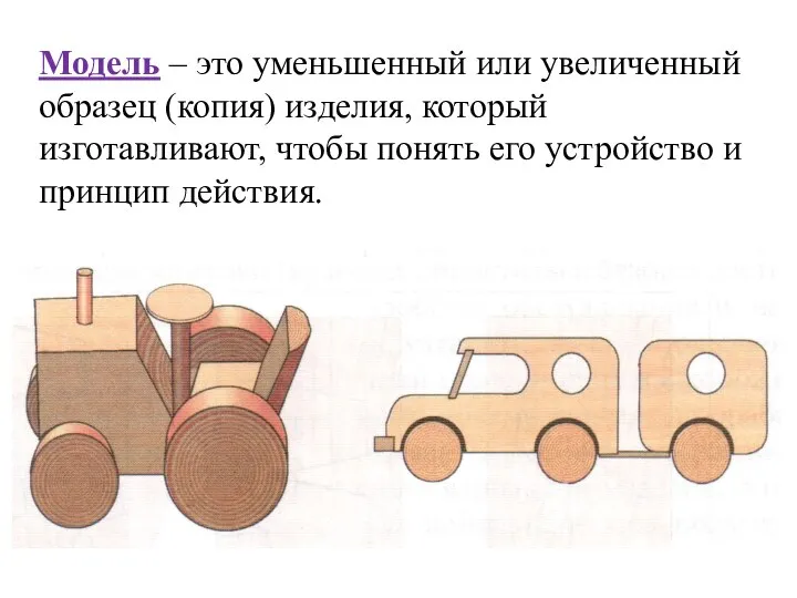 Модель – это уменьшенный или увеличенный образец (копия) изделия, который изготавливают,