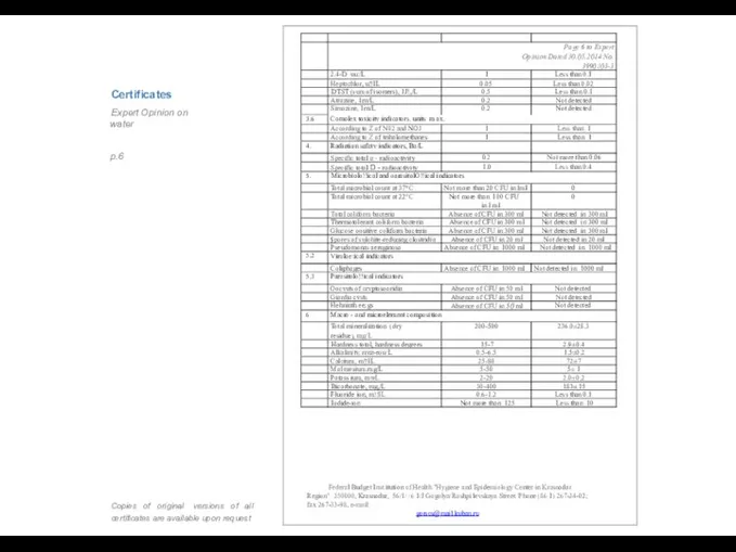 Certificates Expert Opinion on water p.6 Copies of original versions of