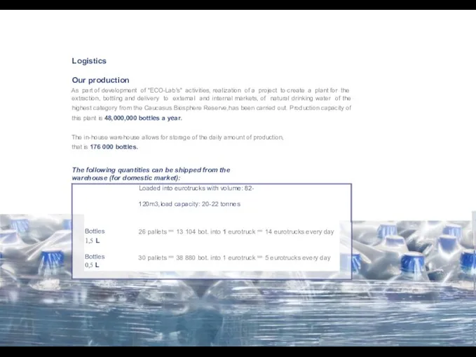 Logistics Our production As part of development of "ECO-Lab's" activities, realization