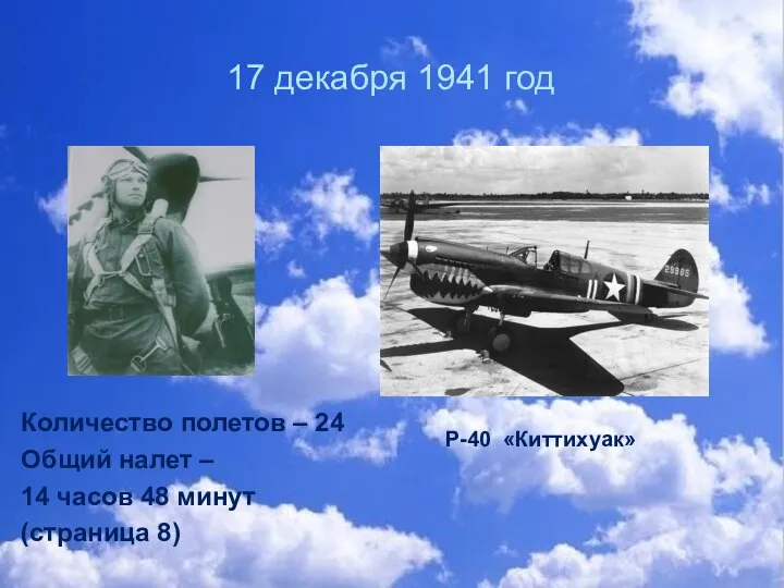 17 декабря 1941 год Количество полетов – 24 Общий налет –