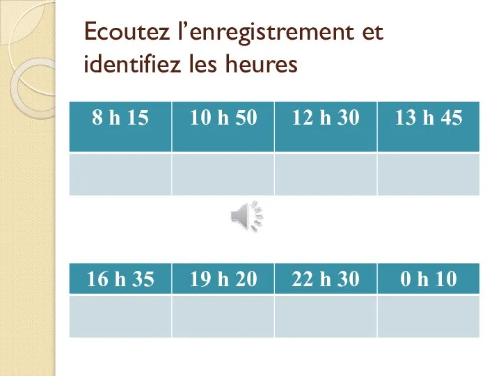 Ecoutez l’enregistrement et identifiez les heures