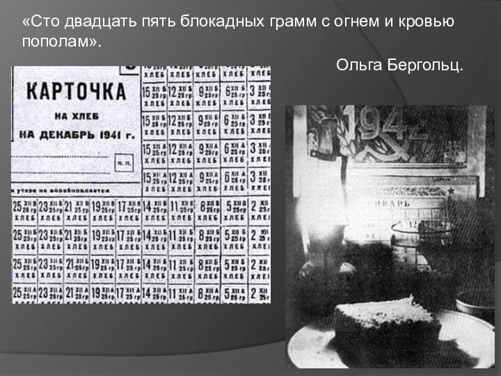 «Сто двадцать пять блокадных грамм с огнем и кровью пополам». Ольга Бергольц.