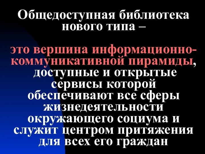 Общедоступная библиотека нового типа – это вершина информационно-коммуникативной пирамиды, доступные и