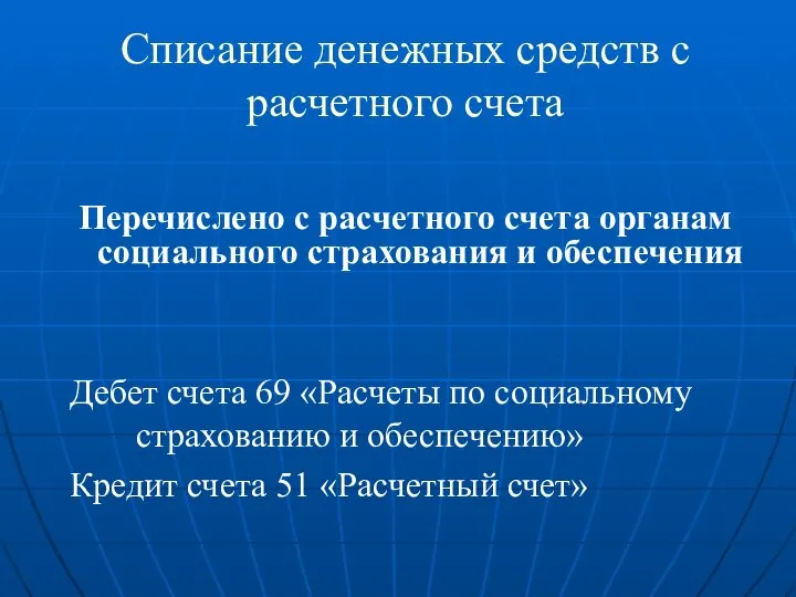 Списание денежных средств с расчетного счета Перечислено с расчетного счета органам