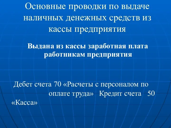 Основные проводки по выдаче наличных денежных средств из кассы предприятия Выдана