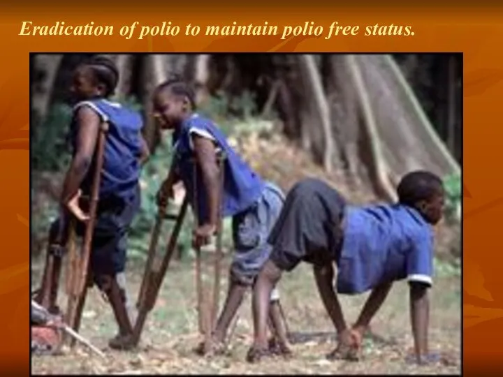 Eradication of polio to maintain polio free status.