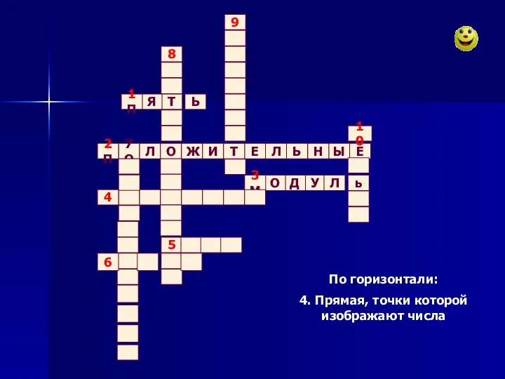 По горизонтали: 4. Прямая, точки которой изображают числа