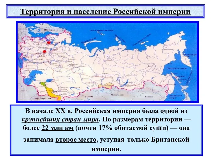 Территория и население Российской империи В начале XX в. Российская империя