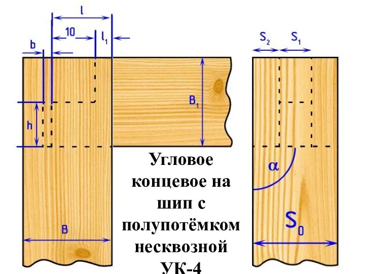 Угловое концевое на шип c полупотёмком несквозной УК-4