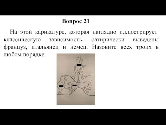 На этой карикатуре, которая наглядно иллюстрирует классическую зависимость, сатирически выведены француз,