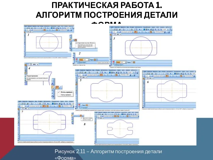 ПРАКТИЧЕСКАЯ РАБОТА 1. АЛГОРИТМ ПОСТРОЕНИЯ ДЕТАЛИ «ФОРМА» Рисунок 2.11 – Алгоритм построения детали «Форма»