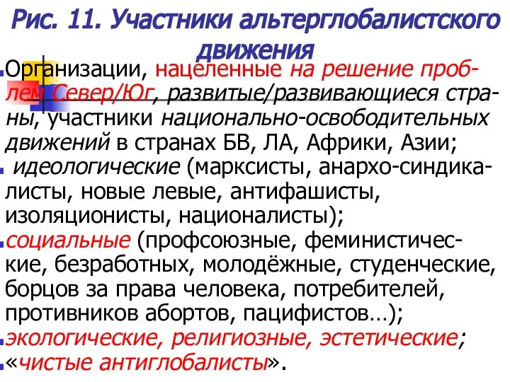 Рис. 11. Участники альтерглобалистского движения Организации, нацеленные на решение проб-лем Север/Юг,