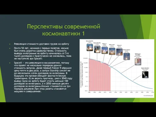 Перспективы современной космонавтики 1 Революция стоимости доставки грузов на орбиту Почти