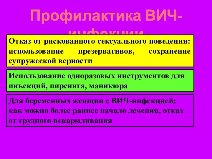 Профилактика ВИЧ-инфекции Использование одноразовых инструментов для инъекций, пирсинга, маникюра Для беременных