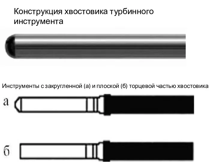 Конструкция хвостовика турбинного инструмента Инструменты с закругленной (а) и плоской (б) торцевой частью хвостовика