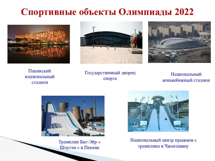 Спортивные объекты Олимпиады 2022 Пекинский национальный стадион Государственный дворец спорта Национальный