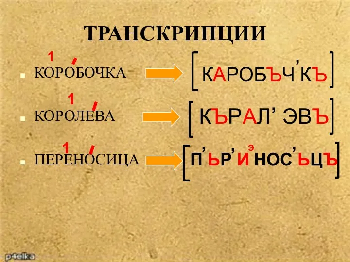 ТРАНСКРИПЦИИ КОРОБОЧКА КОРОЛЕВА ПЕРЕНОСИЦА КАРОБЪЧ КЪ 1 1 , КЪРАЛ ЭВЪ