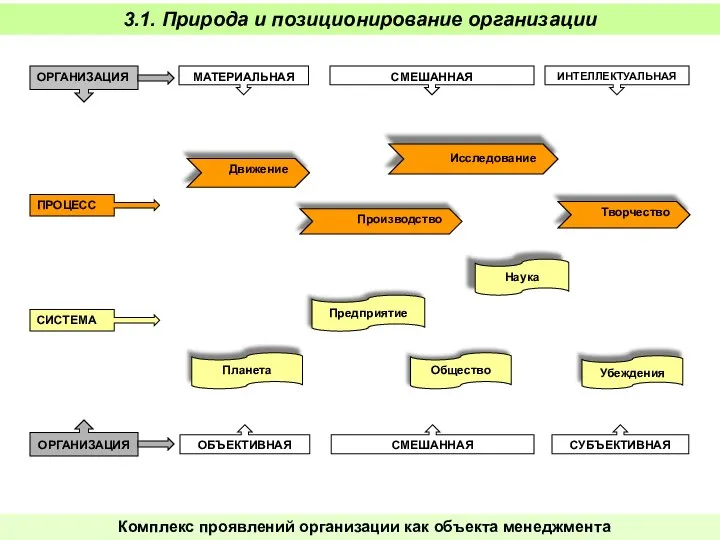 Комплекс проявлений организации как объекта менеджмента ПРОЦЕСС СИСТЕМА 3.1. Природа и позиционирование организации