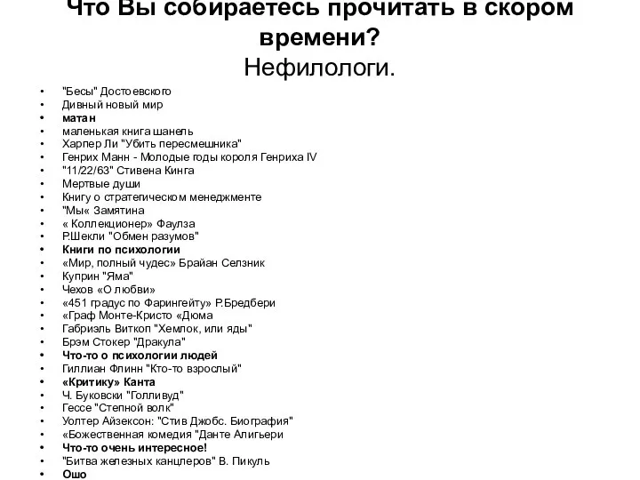 Что Вы собираетесь прочитать в скором времени? Нефилологи. "Бесы" Достоевского Дивный