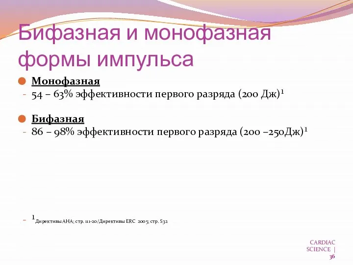 Бифазная и монофазная формы импульса Монофазная 54 – 63% эффективности первого