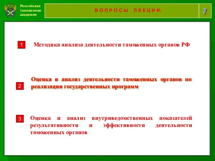 Российская таможенная академия 7 В О П Р О С Ы