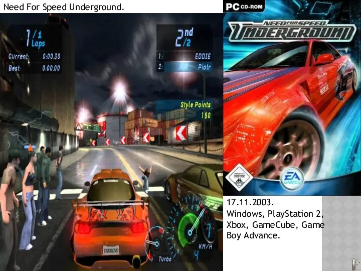 Need For Speed Underground. 17.11.2003. Windows, PlayStation 2, Xbox, GameCube, Game Boy Advance.