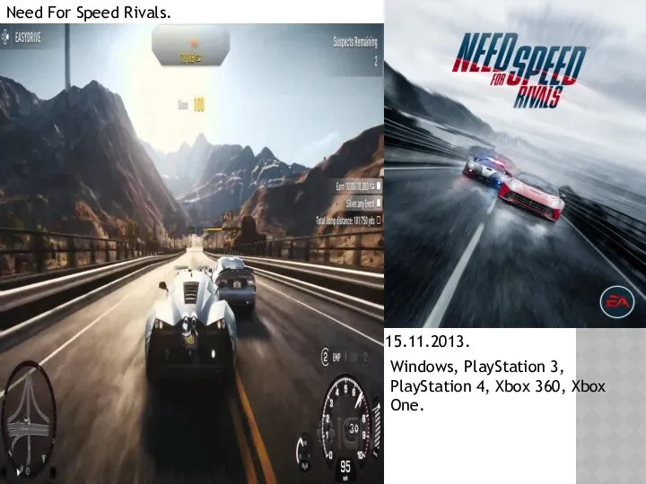 Need For Speed Rivals. 15.11.2013. Windows, PlayStation 3, PlayStation 4, Xbox 360, Xbox One.
