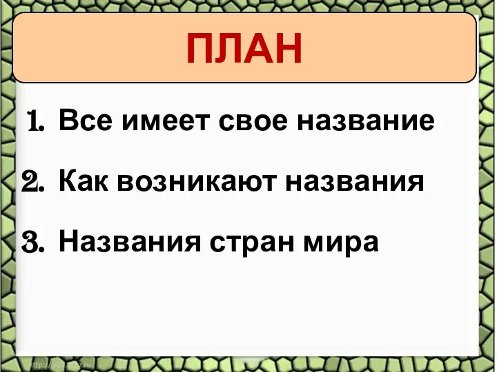 Все имеет свое название Как возникают названия Названия стран мира ПЛАН