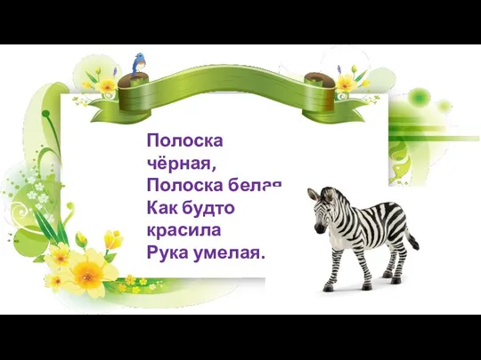 Полоска чёрная, Полоска белая, Как будто красила Рука умелая. Зебра ЗООЗАГАДКА