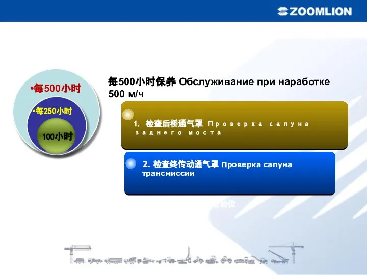 每500小时保养 Обслуживание при наработке 500 м/ч 2. 检查终传动通气罩 Проверка сапуна трансмиссии