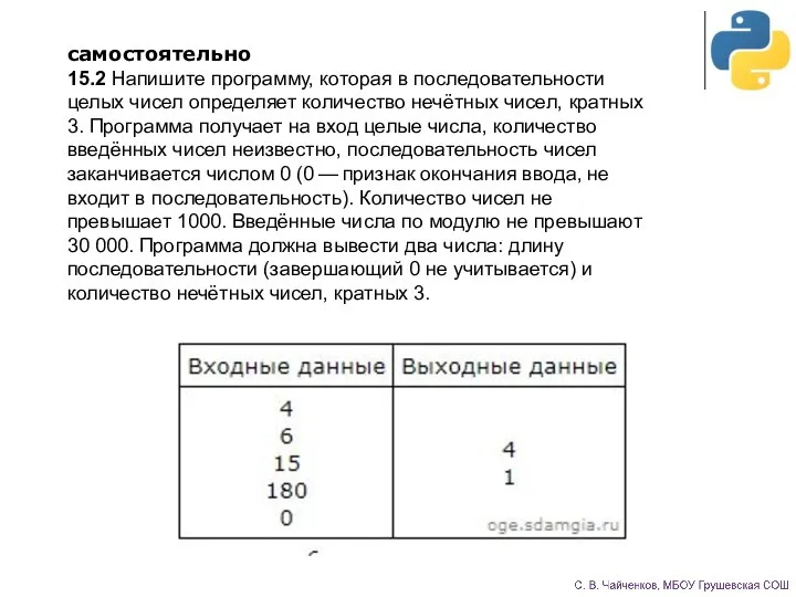 самостоятельно 15.2 Напишите программу, которая в последовательности целых чисел определяет количество