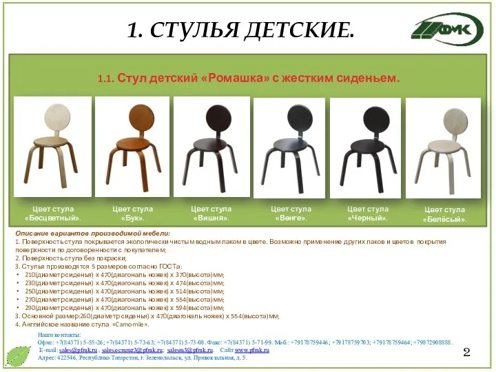 2 Описание вариантов производимой мебели: 1. Поверхность стула покрывается экологически чистым