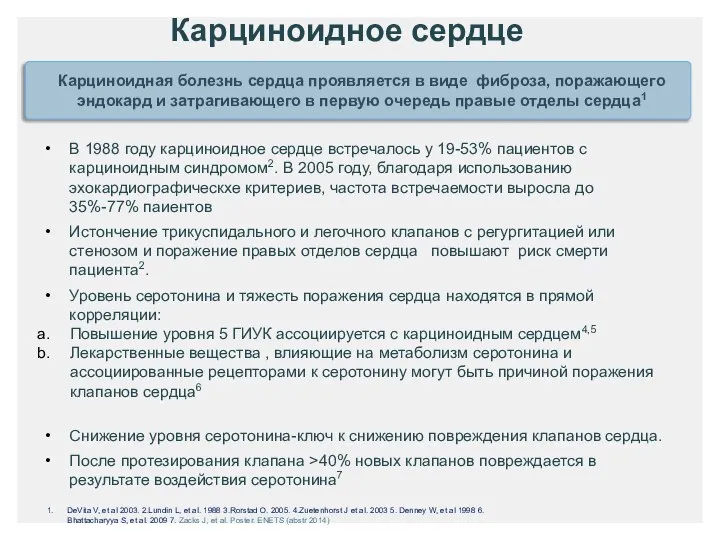 Карциноидное сердце В 1988 году карциноидное сердце встречалось у 19-53% пациентов