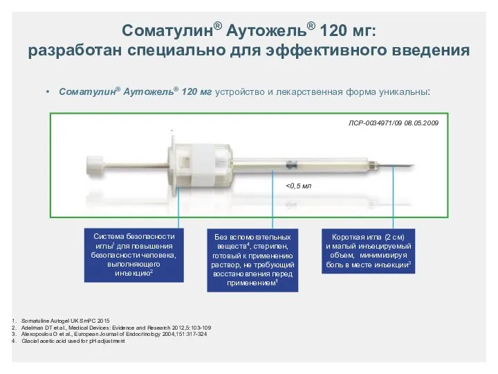 Короткая игла (2 см) и малый инъецируемый объем, минимизируя боль в