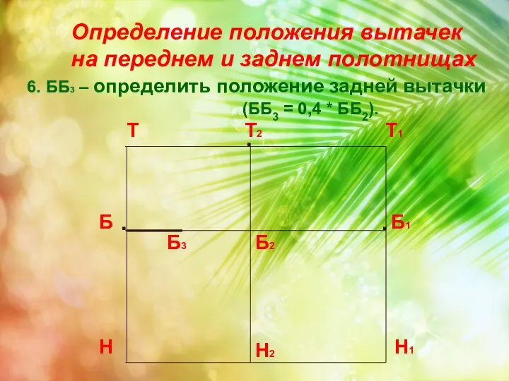 Определение положения вытачек на переднем и заднем полотнищах 6. ББ3 –