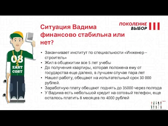 Заканчивает институт по специальности «Инженер – строитель» Жил в общежитии все