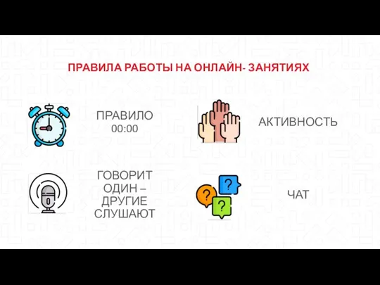 ПРАВИЛА РАБОТЫ НА ОНЛАЙН- ЗАНЯТИЯХ