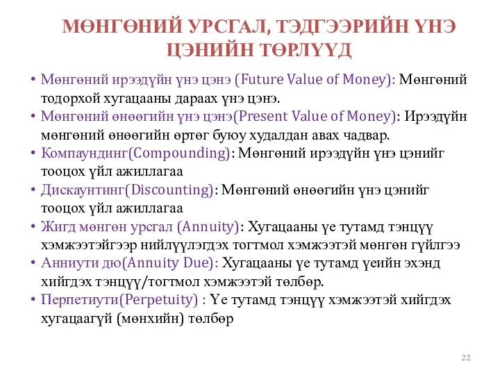 Мөнгөний ирээдүйн үнэ цэнэ (Future Value of Money): Мөнгөний тодорхой хугацааны