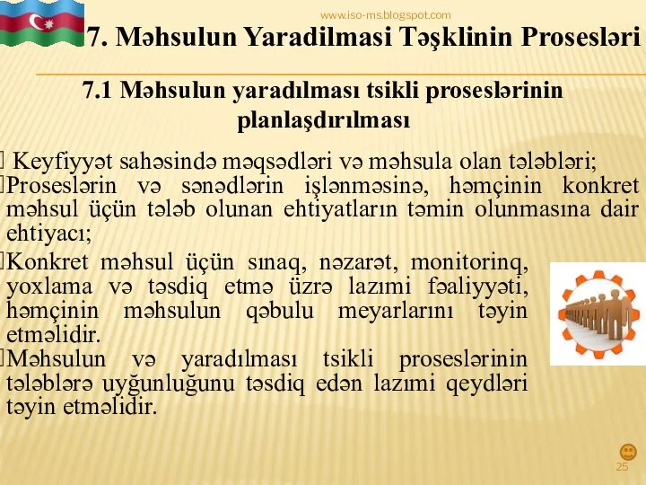 7.1 Məhsulun yaradılması tsikli proseslərinin planlaşdırılması Keyfiyyət sahəsində məqsədləri və məhsula