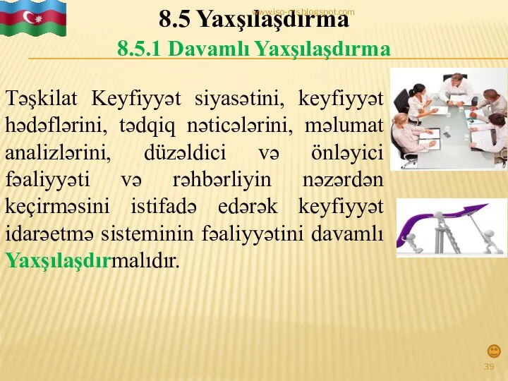 Təşkilat Keyfiyyət siyasətini, keyfiyyət hədəflərini, tədqiq nəticələrini, məlumat analizlərini, düzəldici və