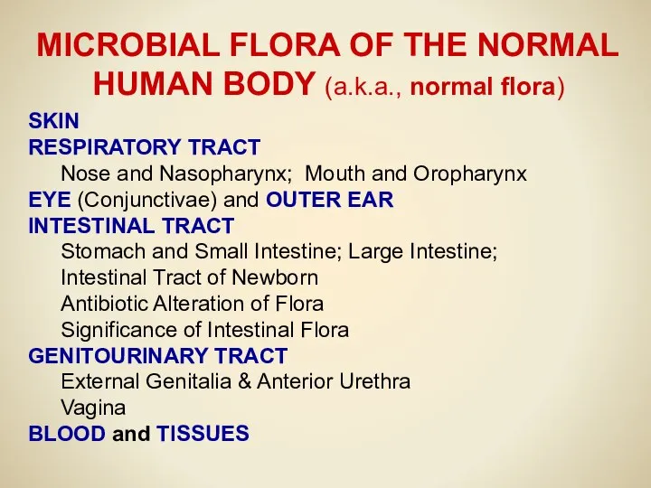 MICROBIAL FLORA OF THE NORMAL HUMAN BODY (a.k.a., normal flora) SKIN