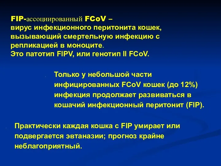 FIP-ассоциированный FCoV – вирус инфекционного перитонита кошек, вызывающий смертельную инфекцию с