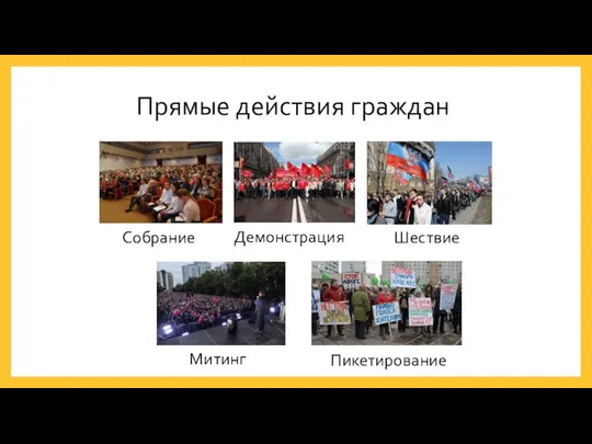 Прямые действия граждан Собрание Демонстрация Пикетирование Митинг Шествие