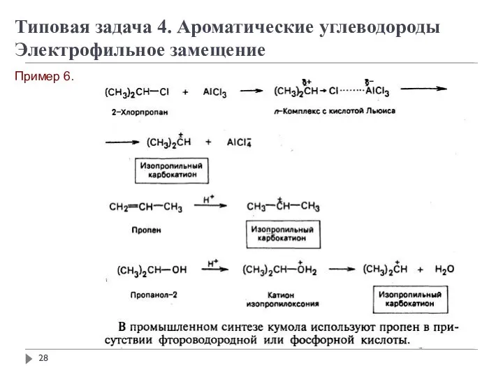 Пример 6. Типовая задача 4. Ароматические углеводороды Электрофильное замещение