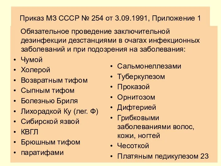 Приказ МЗ СССР № 254 от 3.09.1991, Приложение 1 Обязательное проведение