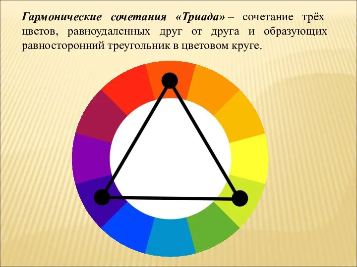 Гармонические сочетания «Триада» – сочетание трёх цветов, равноудаленных друг от друга