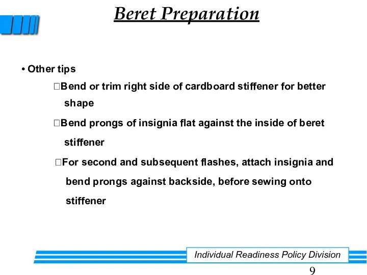 Beret Preparation Other tips Bend or trim right side of cardboard