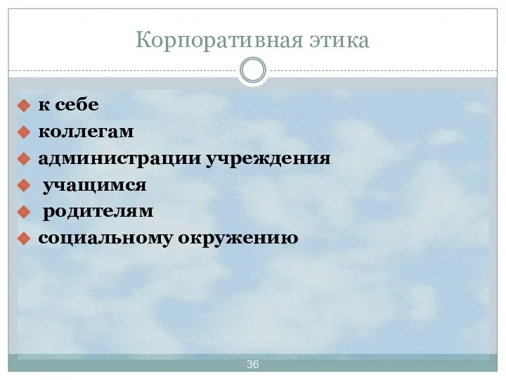 к себе коллегам администрации учреждения учащимся родителям социальному окружению Корпоративная этика