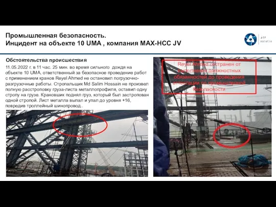 Промышленная безопасность. Инцидент на объекте 10 UMA , компания MAX-HCC JV