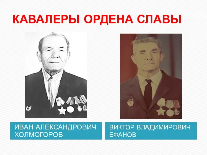 КАВАЛЕРЫ ОРДЕНА СЛАВЫ ИВАН АЛЕКСАНДРОВИЧ ХОЛМОГОРОВ ВИКТОР ВЛАДИМИРОВИЧ ЕФАНОВ